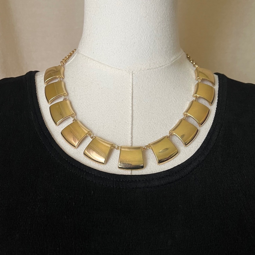 Gold Sculptural Panel Necklace 18–21" Adjustable Statement Vintage